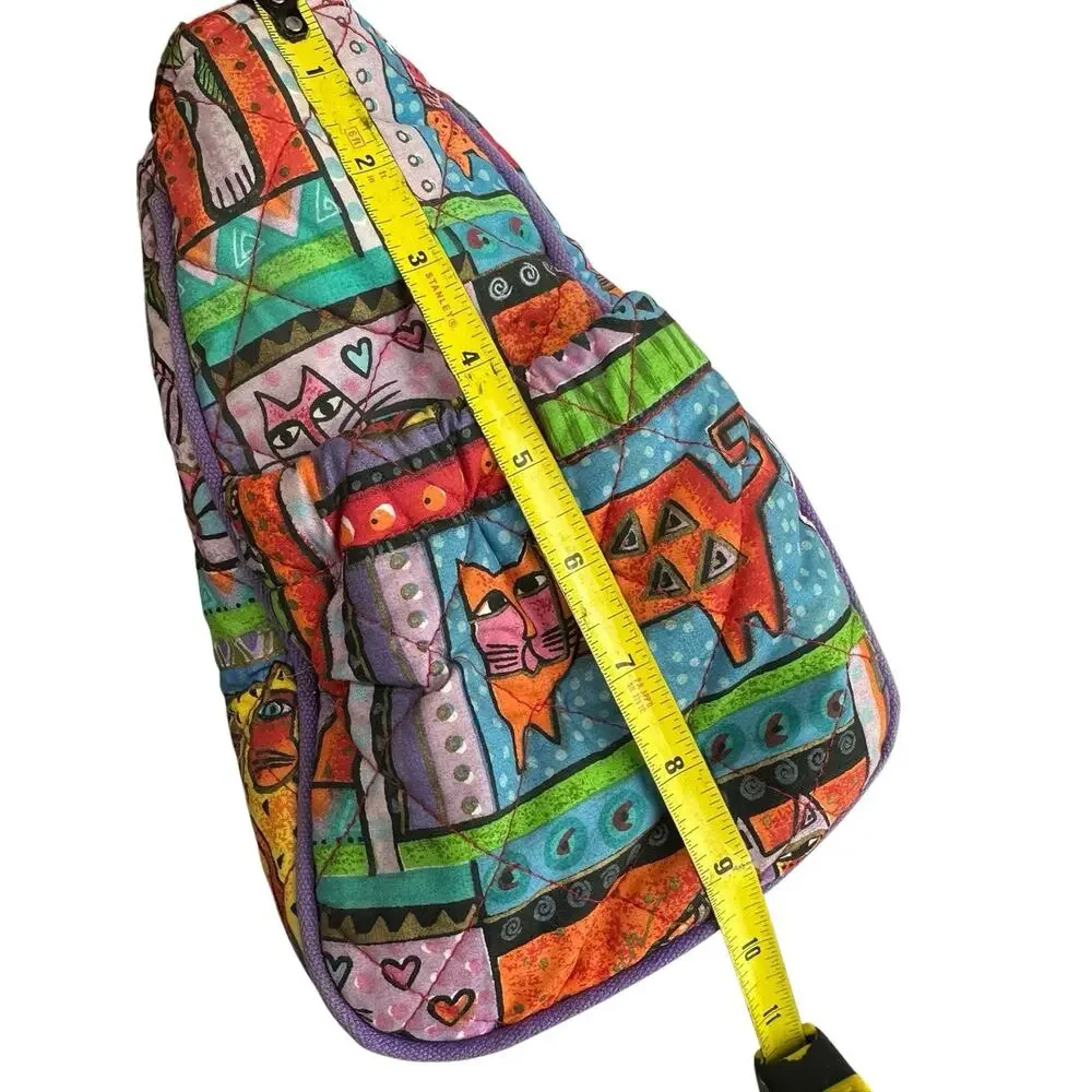 Laurel Burch Colorful Cat Print Quilted Shoulder Tote Bag Purse Whimsical Art